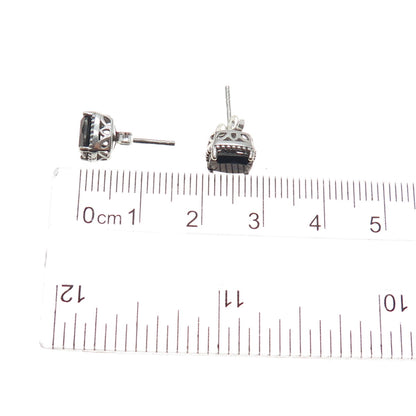 925 Sterling Silver Real Radiant-Cut Hematite Stud Earrings