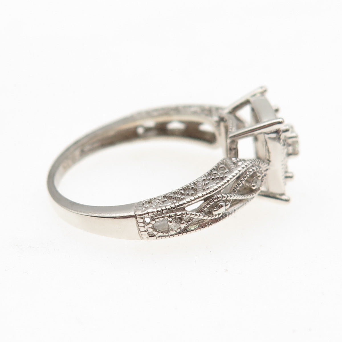 925 Sterling Silver Real Round-Cut Diamond Engagement Ring Size 7