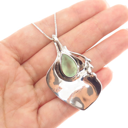 HAGIT GORALI 925 Sterling Silver Vintage Real Prehnite Modernist Necklace 20"