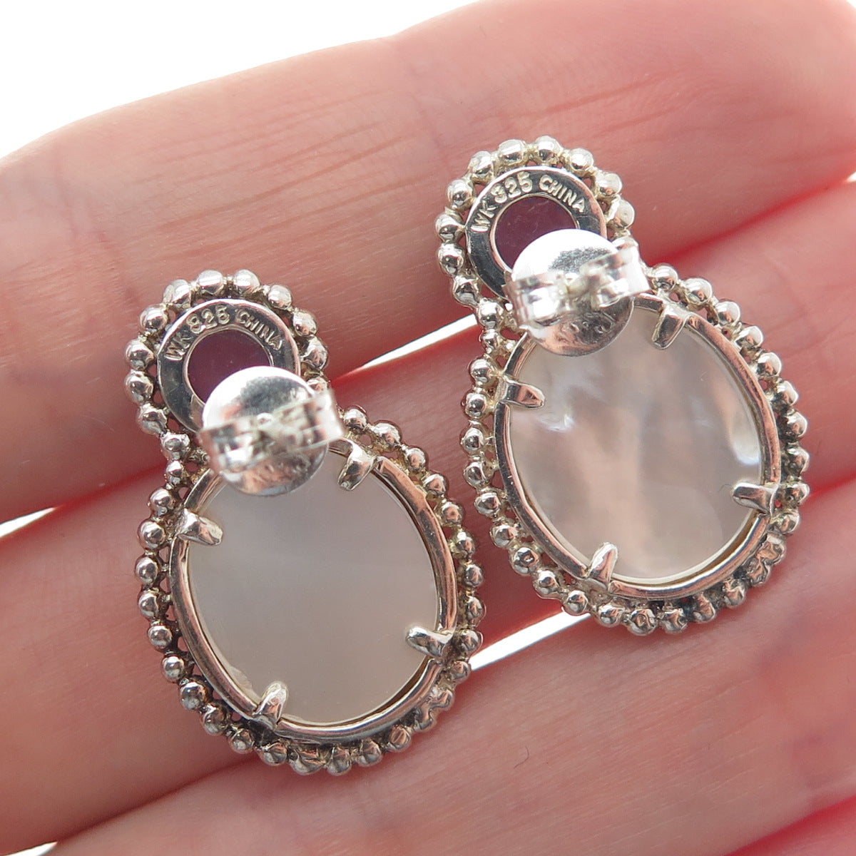 WHITNEY KELLY 925 Sterling Silver Vintage Real MOP & Amethyst Modernist Earrings
