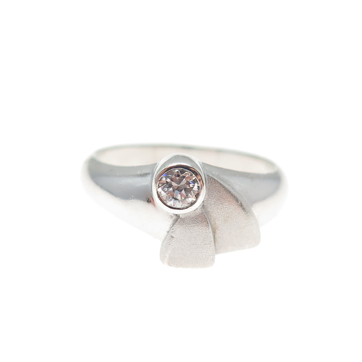 925 Sterling Silver Round-Cut C Z Modernist Ring Size 7