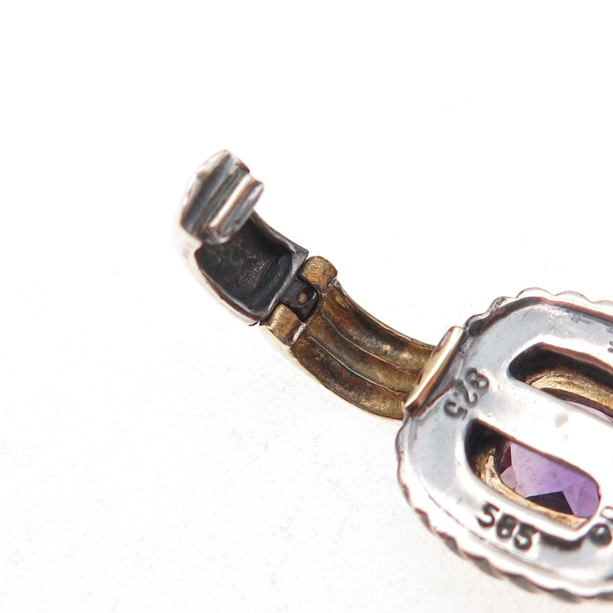 David Yurman 925 Sterling Silver 14K Gold Vintage Real Amethyst Charm Pendant
