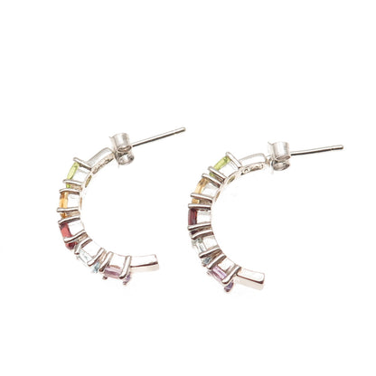 Ken Crafts 925 Sterling Vintage Topaz Amethyst Garnet Citrine & Peridot Earrings