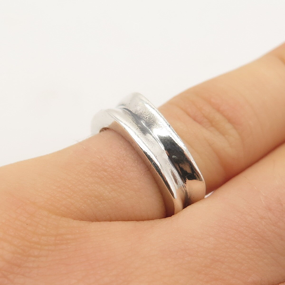 925 Sterling Silver Vintage Concave Square Ring Size 4.75