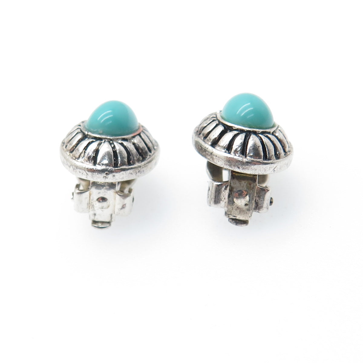 Old Pawn 925 Sterling Silver Vintage Lone Mountain Turquoise Clip On Earrings