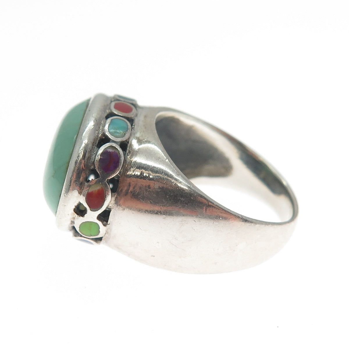 SIDNEY EVAN 925 Sterling Silver Vintage Real Turquoise Multi-Gem Ring Size 6.25