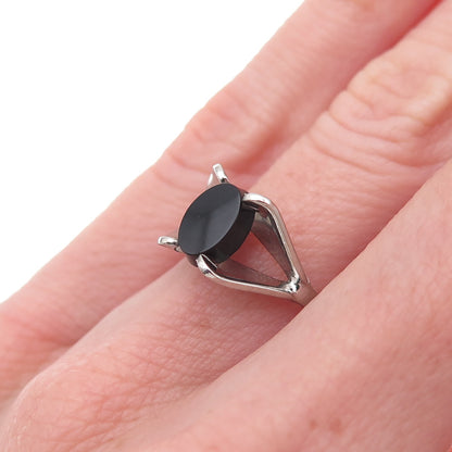Bar-Tan 925 Sterling Silver Antique Art Deco Real Black Onyx Ring Size 5.75