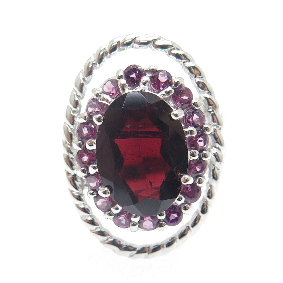 FADI 925 Sterling Silver Red Garnet & Tourmaline Twisted Statement Ring Size 7