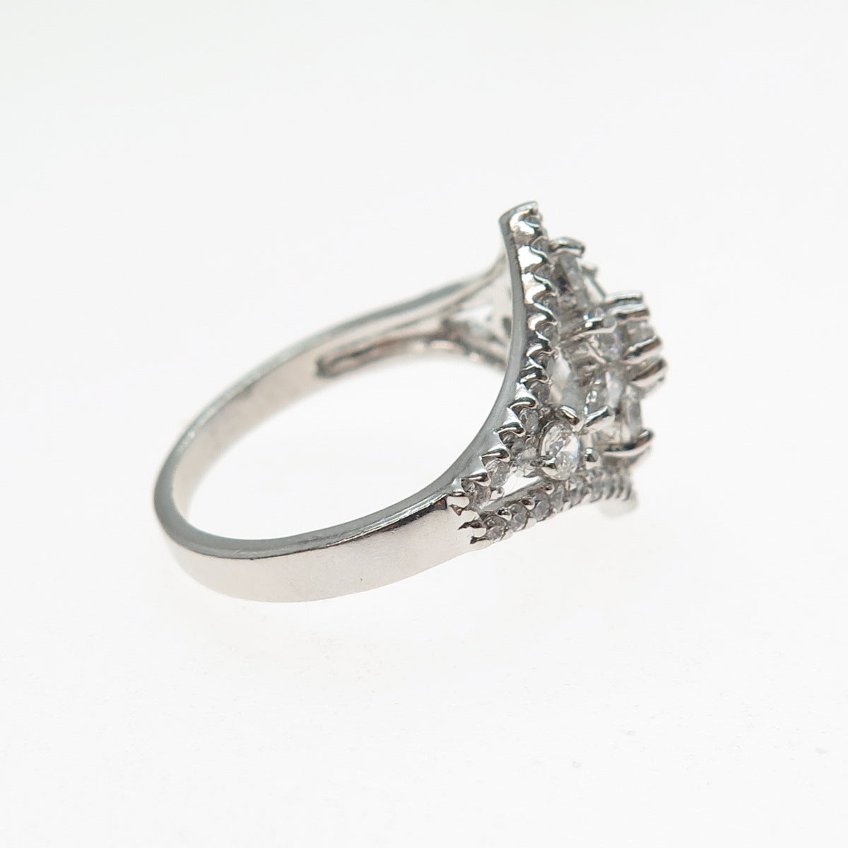 JCM Jacmel Mauritius 925 Sterling Silver Marquise & Round-Cut C Z Ring Size 8.5