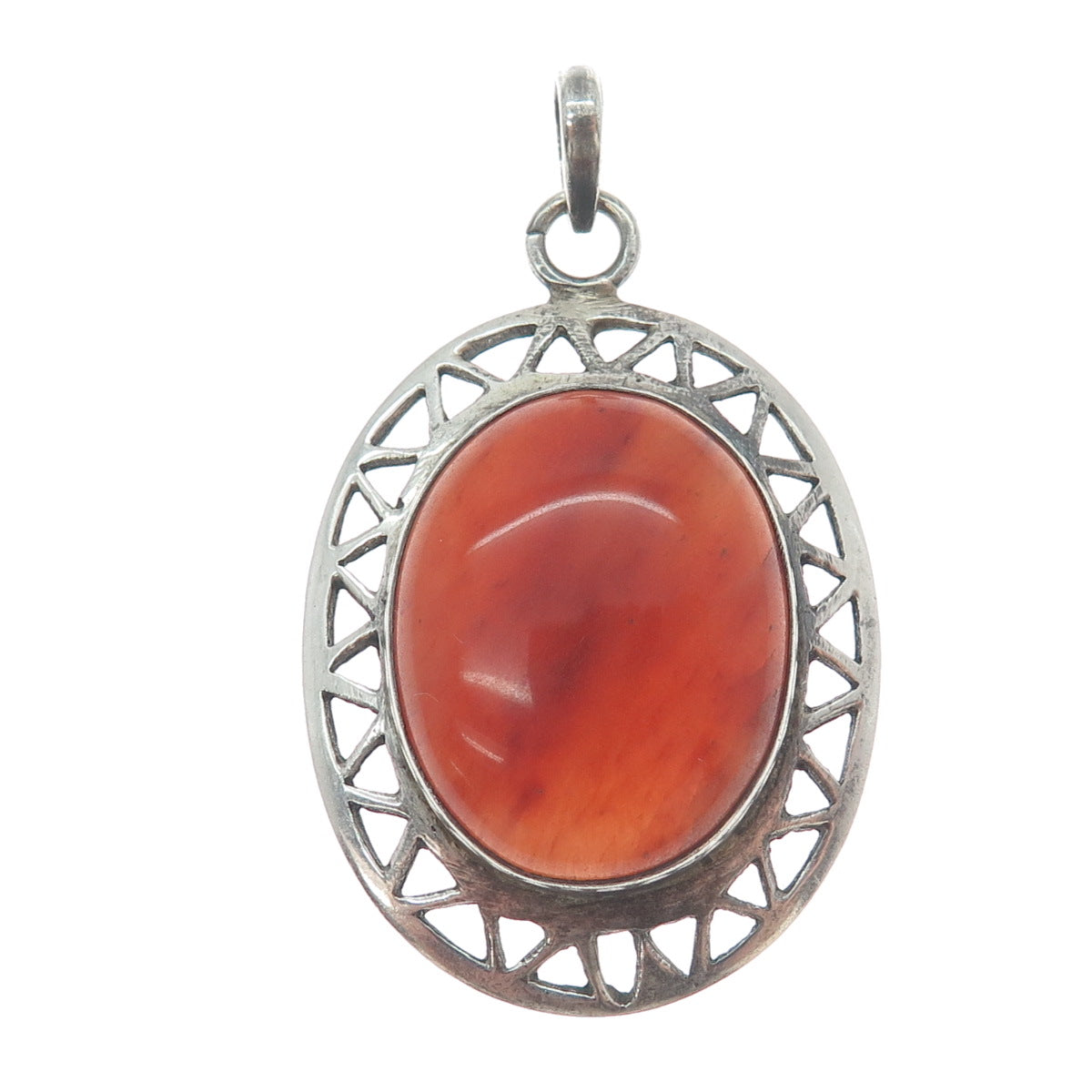 925 Sterling Silver Vintage Real Cabochon Agate Sun Pendant