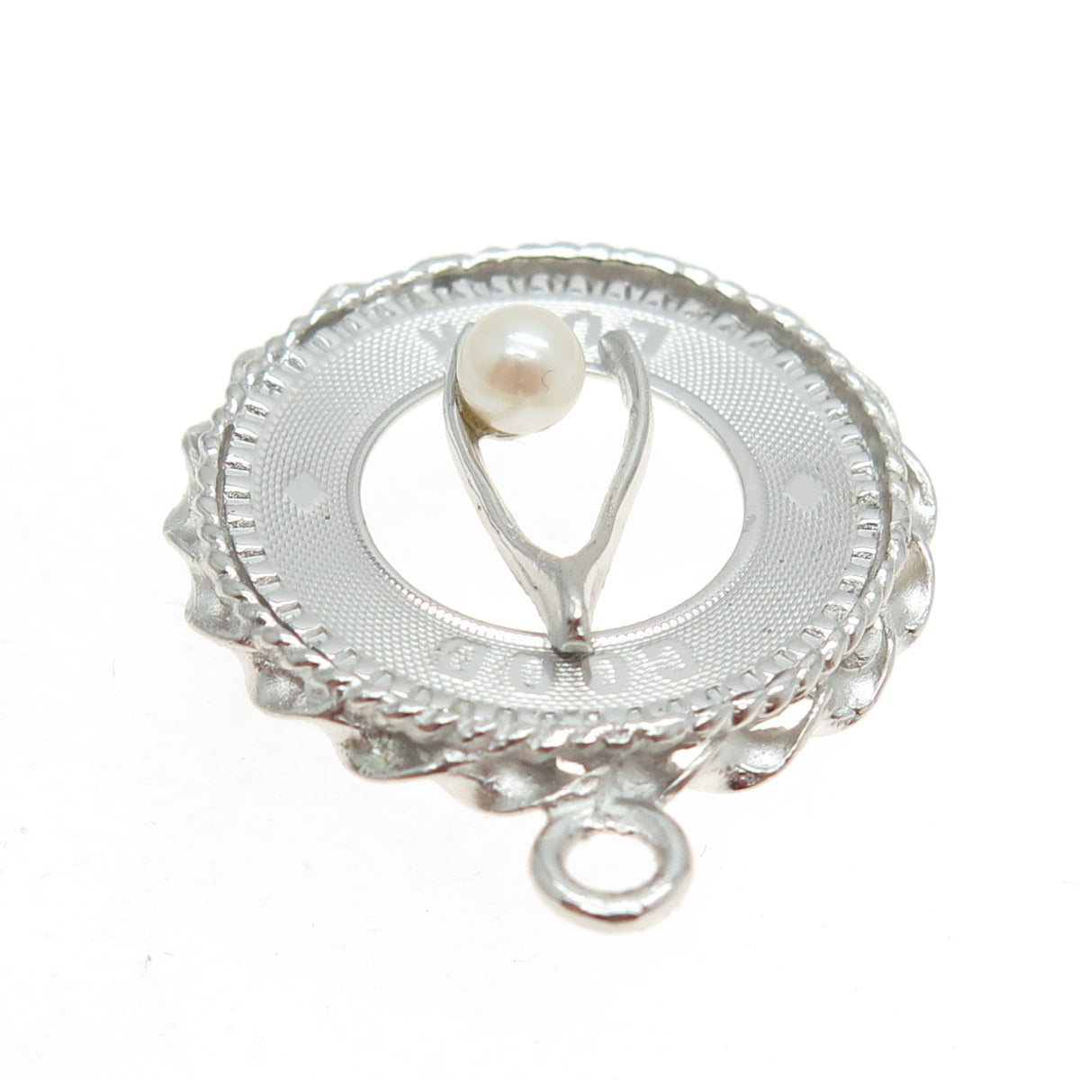 925 Sterling Silver Vintage Real Pearl "Good Luck" Wish Bone Pendant