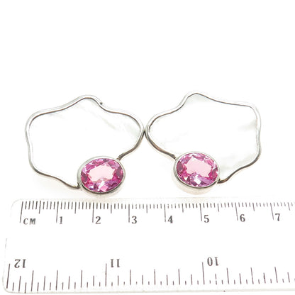 925 Sterling Silver Vintage Lab-Created Pink Sapphire & MOP Clip On Earrings