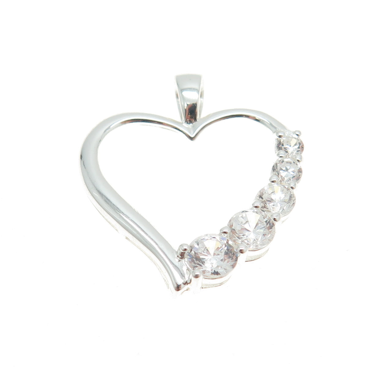 HAN 925 Sterling Silver Round-Cut C Z Heart Pendant