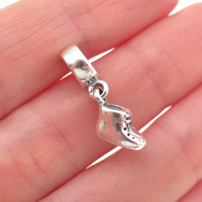 Pandora 925 Sterling Silver & Gold Blue C Z Baby Boy Shoe Dangle Charm