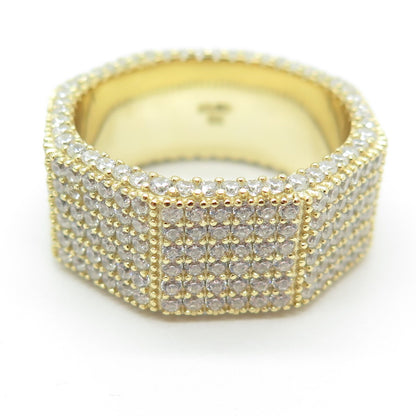 925 Sterling Silver Gold Plated Round-Cut Shaped C Z Ring Size 12.75