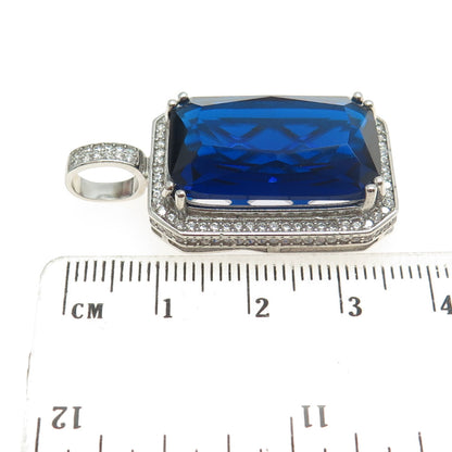 925 Sterling Silver Radiant-Cut Blue Glass & Round-Cut C Z Pendant