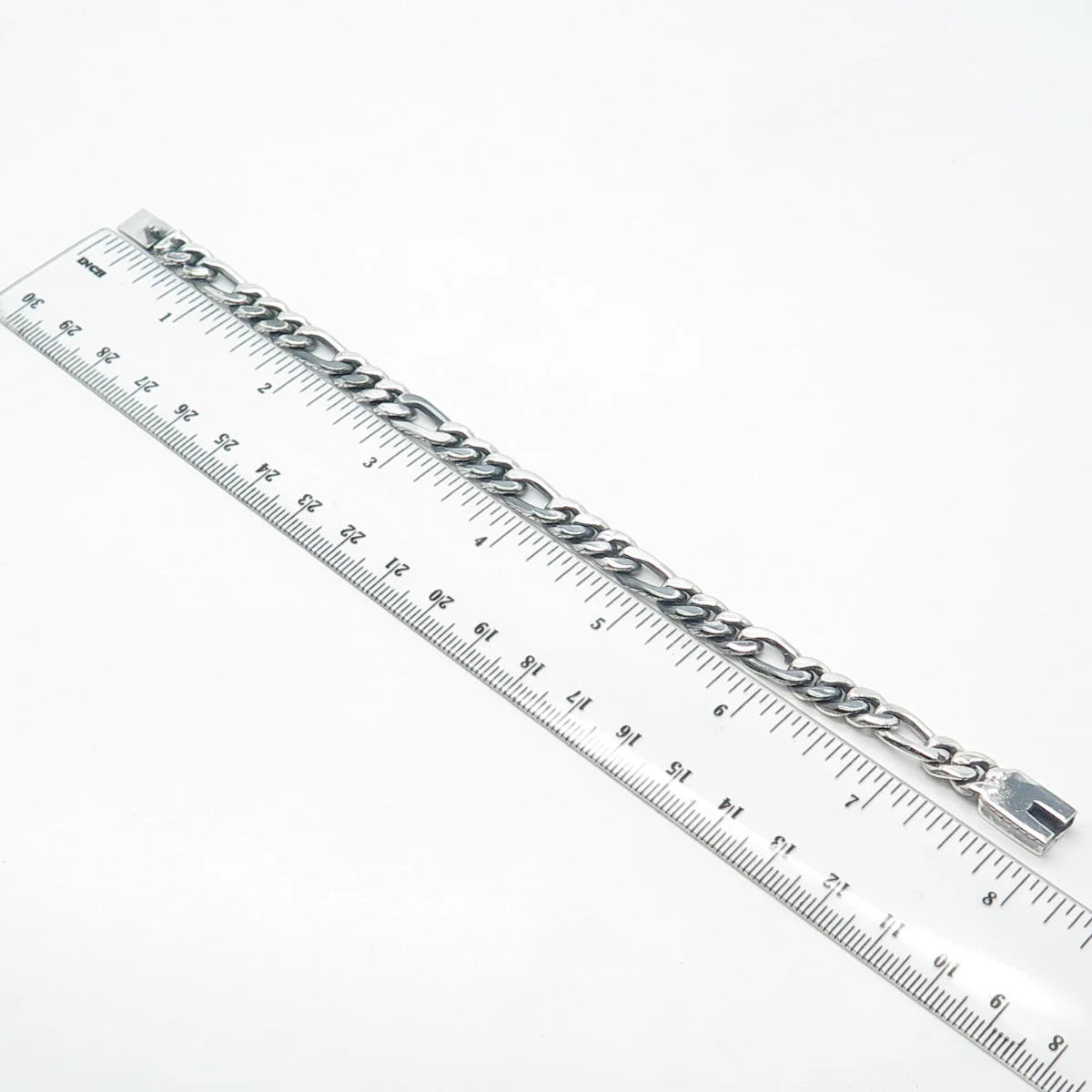 925 Sterling Silver Vintage Mexico Figaro Link Bracelet 7.25"