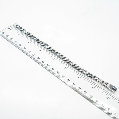 925 Sterling Silver Vintage Mexico Figaro Link Bracelet 7.25"