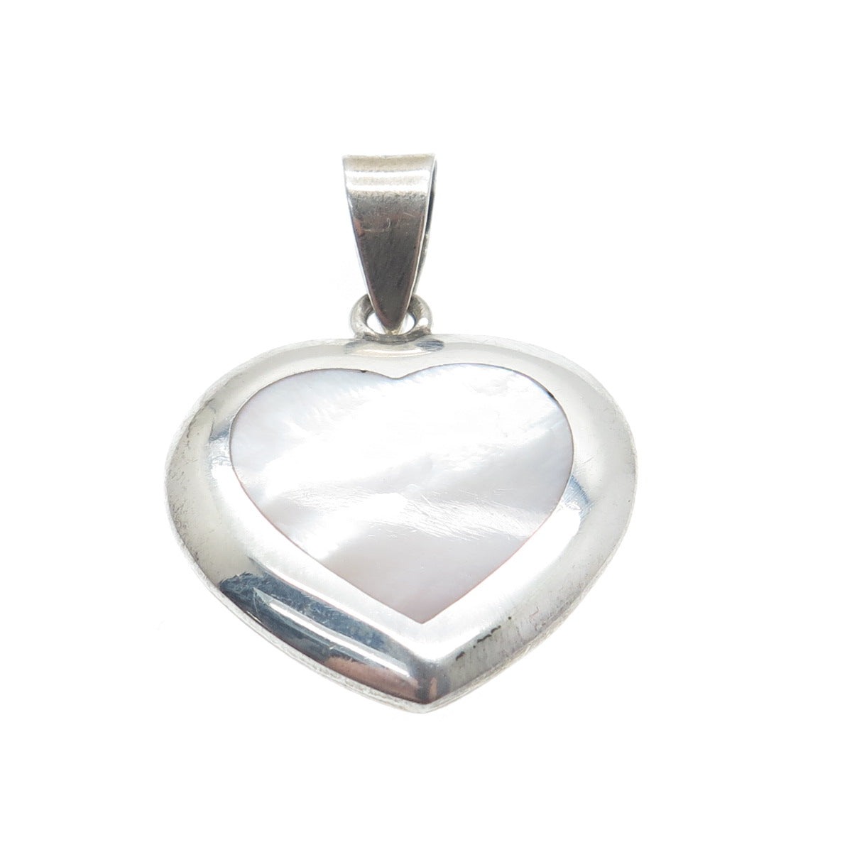 925 Sterling Silver Vintage Real Mother-of-Pearl Heart Charm Pendant