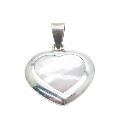 925 Sterling Silver Vintage Real Mother-of-Pearl Heart Charm Pendant