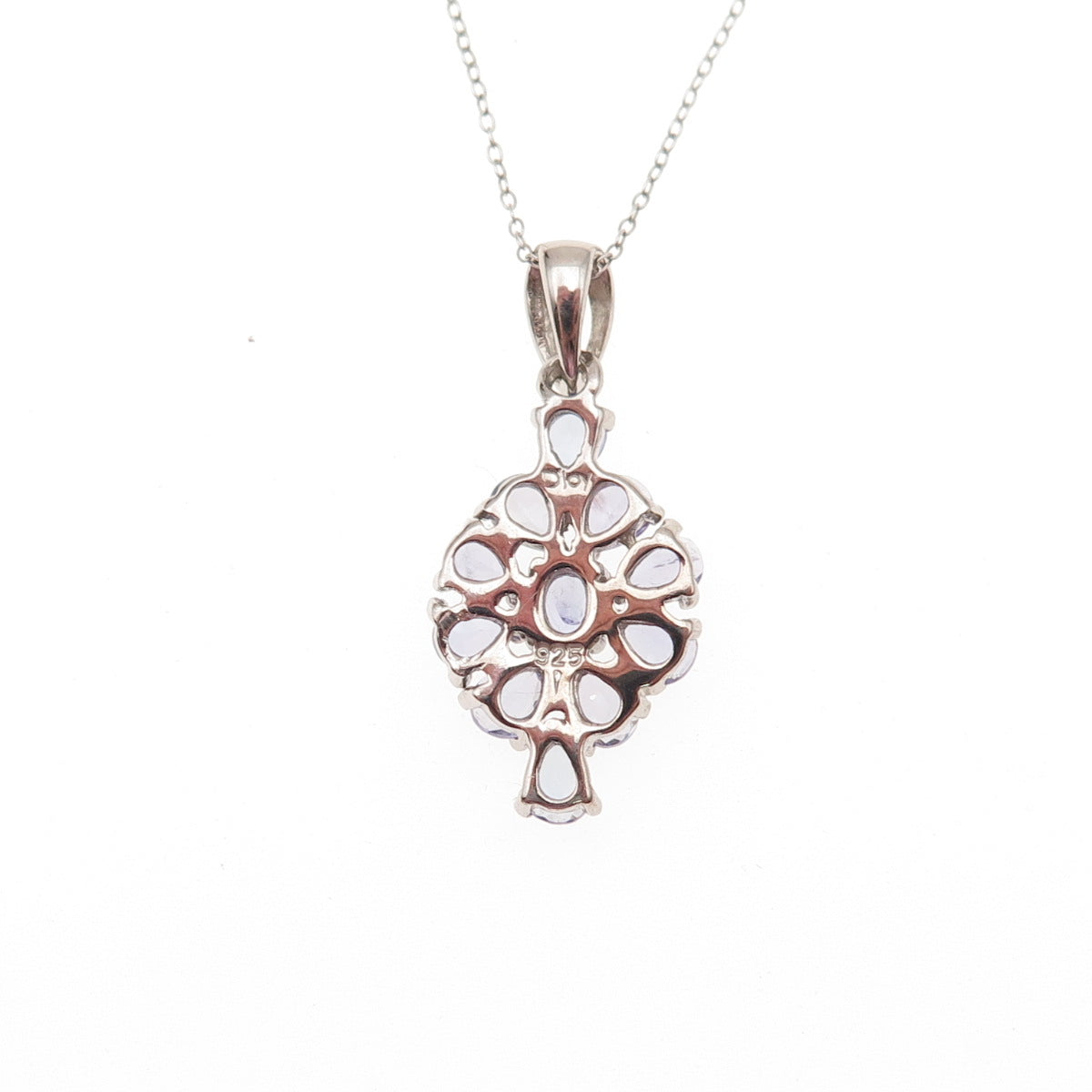 D'Joy 925 Sterling Silver Real Tanzanite Floral Cable Chain Necklace 18"