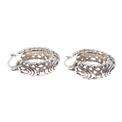 ESPO SIG Joseph Esposito 925 Sterling Vintage Ornate Oxidized Hoop Earrings