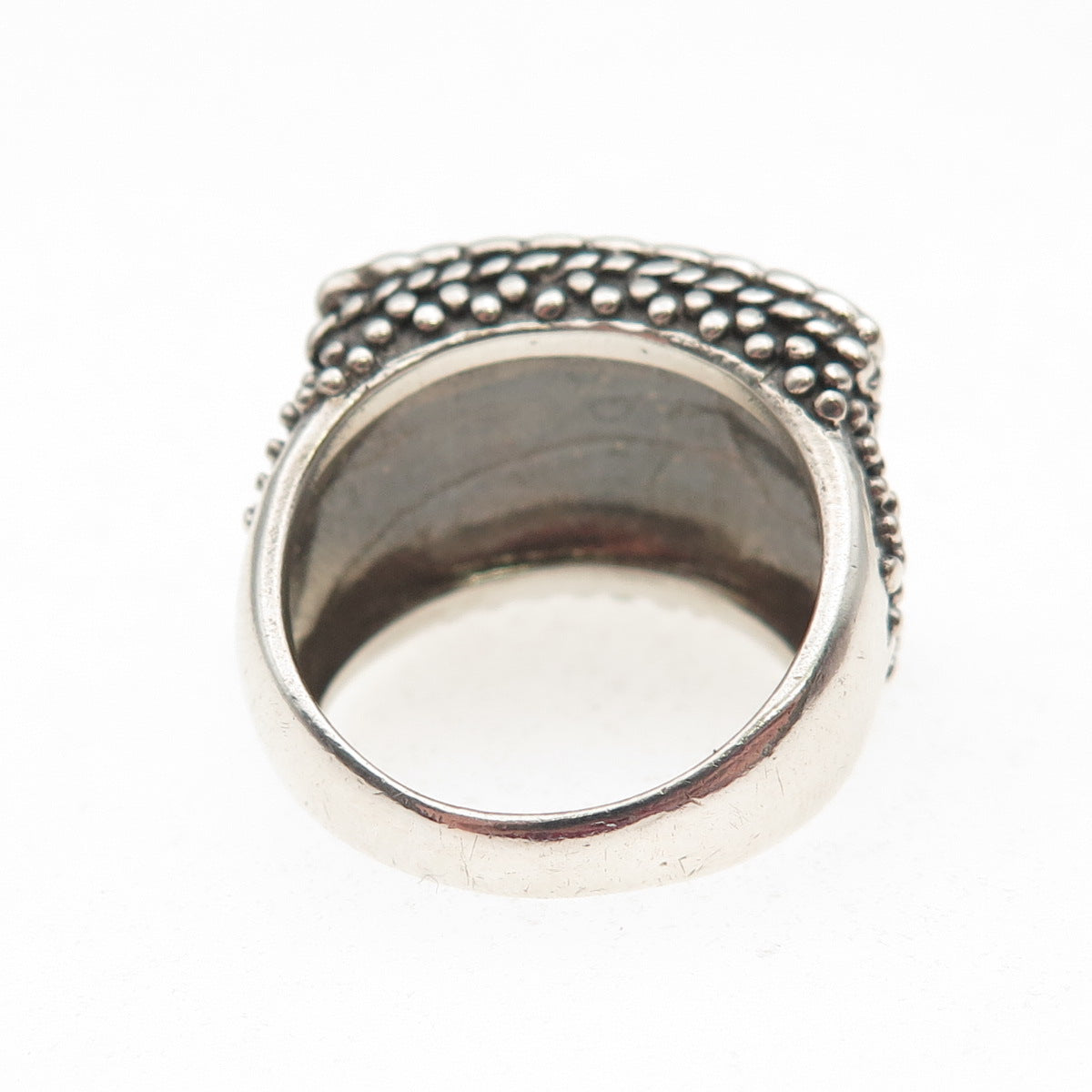 925 Sterling Silver Vintage Real Turquoise Inlay Granulated Ring Size 6.5