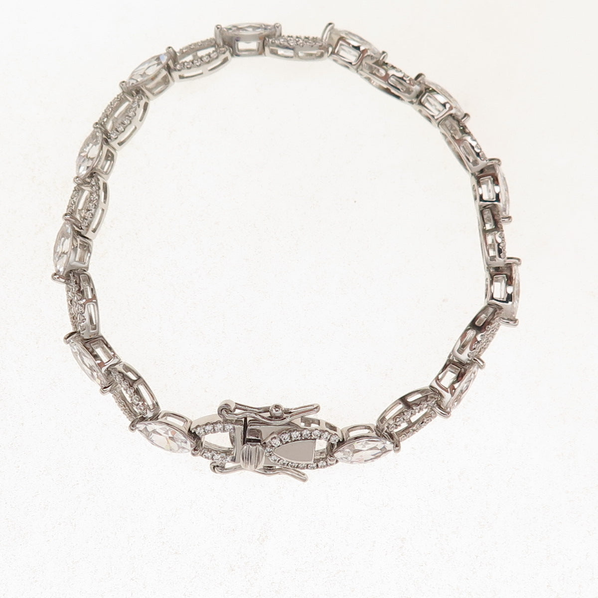 925 Sterling Silver Marquise & Round-Cut C Z Bracelet 6.75"