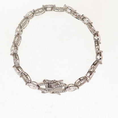 925 Sterling Silver Marquise & Round-Cut C Z Bracelet 6.75"