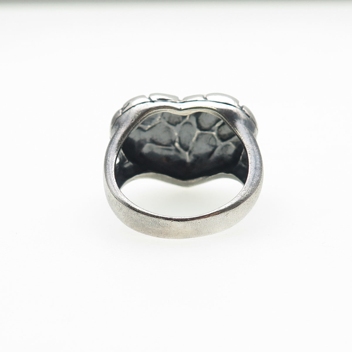 925 Sterling Silver Vintage Modernist Nugget Heart Oxidized Ring Size 8
