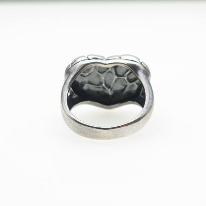 925 Sterling Silver Vintage Modernist Nugget Heart Oxidized Ring Size 8