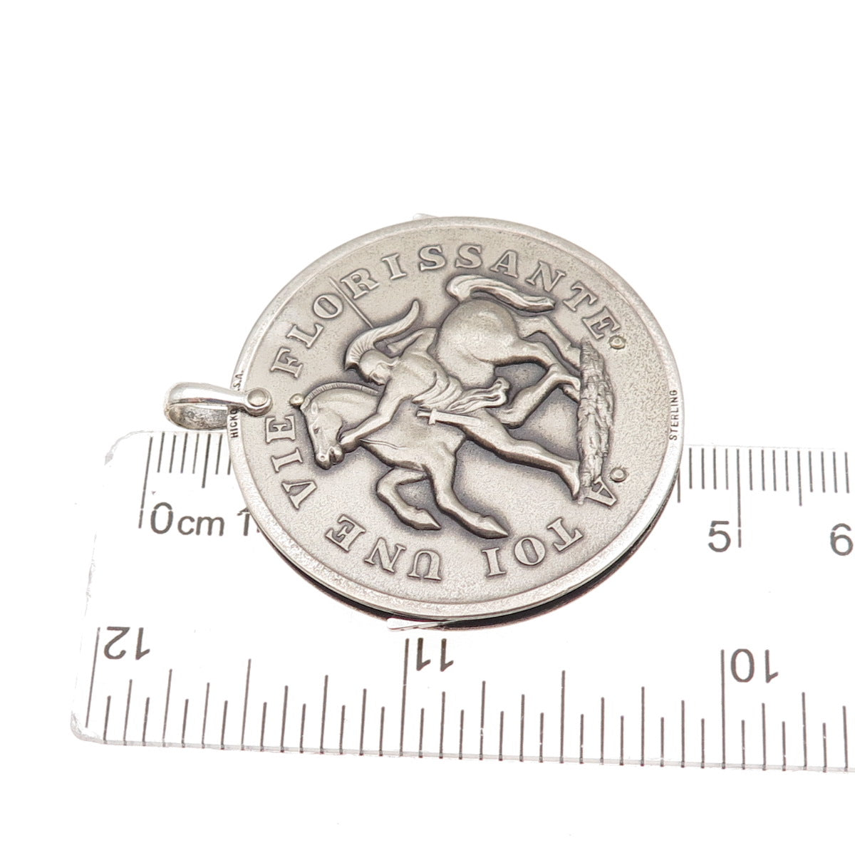 Hickok 925 Sterling Vintage "A Tuoi Une Vie Florissante" Token Knife Pendant