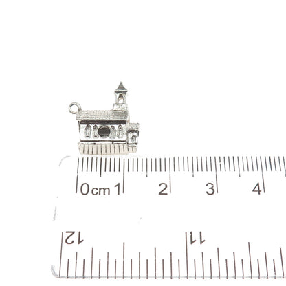 925 Sterling Silver Vintage Old Church Minimalist 3D Charm Pendant