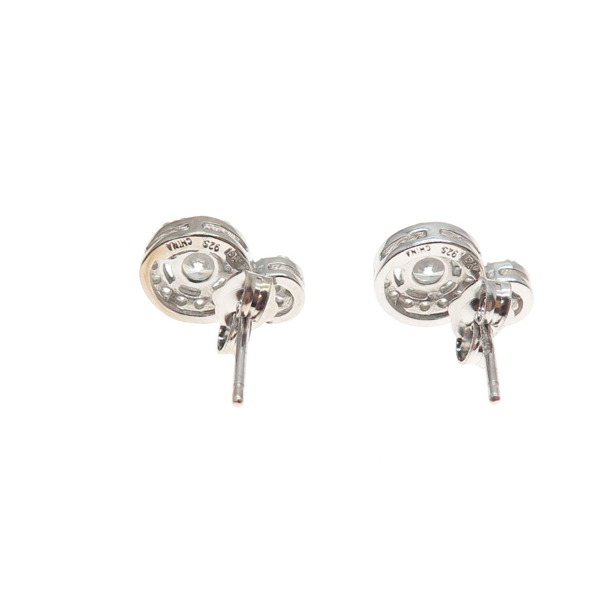 925 Sterling Silver Round-Cut C Z Snowman Stud Earrings