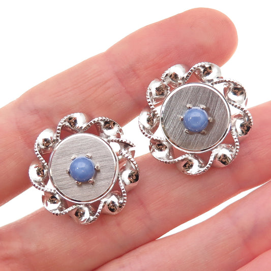Anson 925 Sterling Silver Vintage Real Star Sapphire Floral Cufflinks