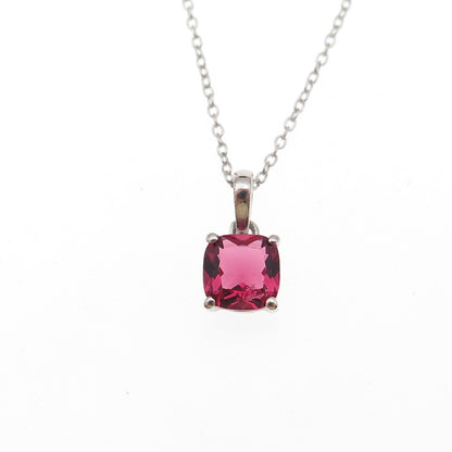 925 Sterling Silver Real Cushion-Cut Rhodolite Cable Chain Necklace 18"