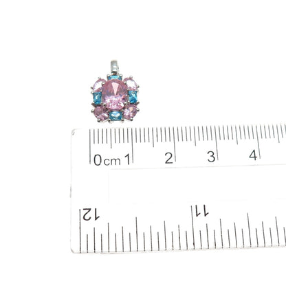 SAI 925 Sterling Silver Blue & Pink C Z Mini Charm Pendant