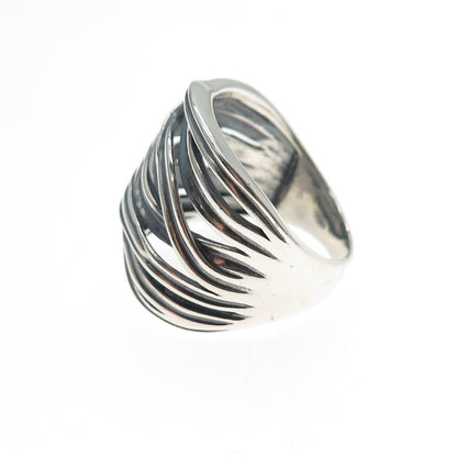 925 Sterling Silver Vintage Modernist Crisscross Oxidized Ring Size 10