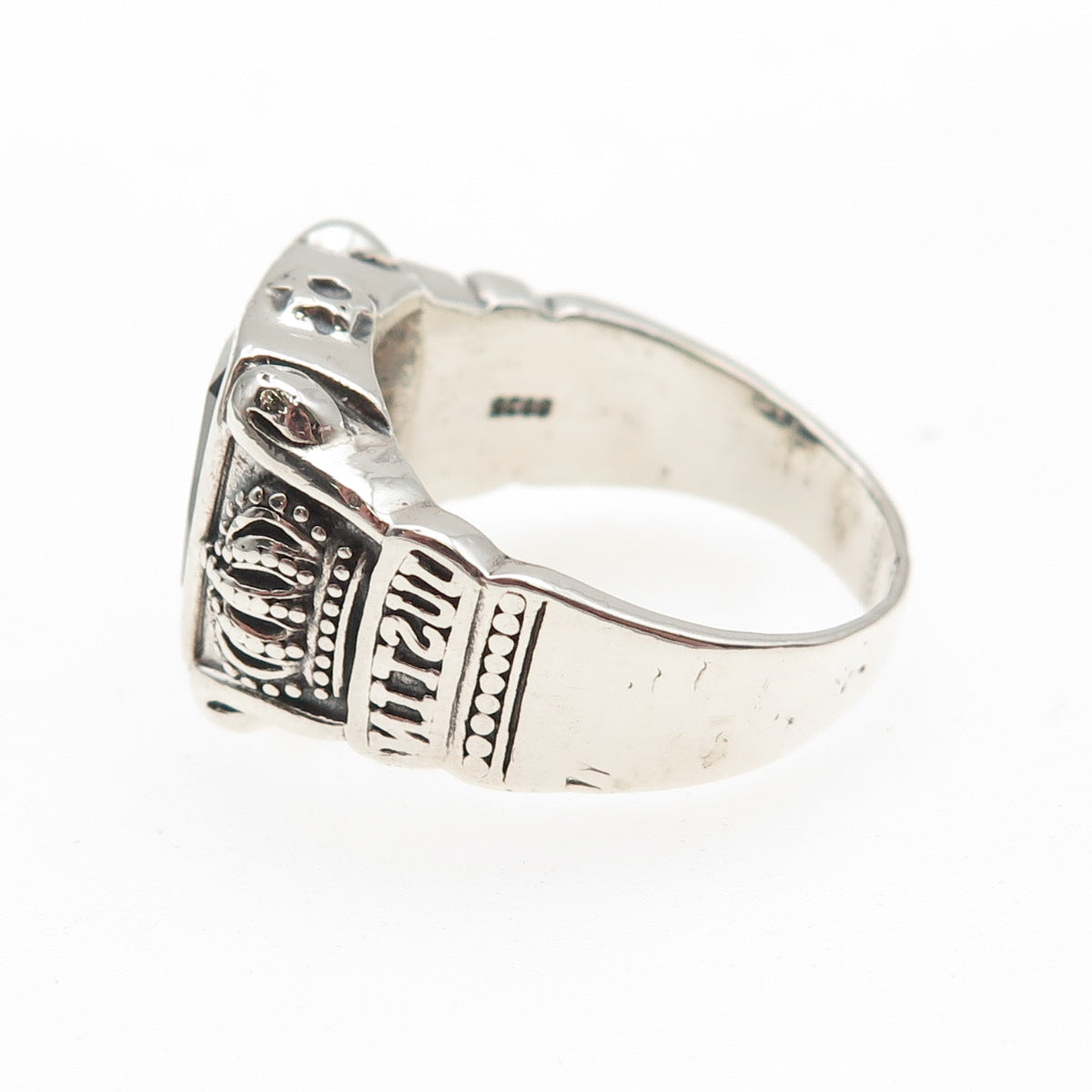 JUSTIN DAVIS 925 Sterling Silver Vintage Real Hematite Oxidized Ring Size 11.5