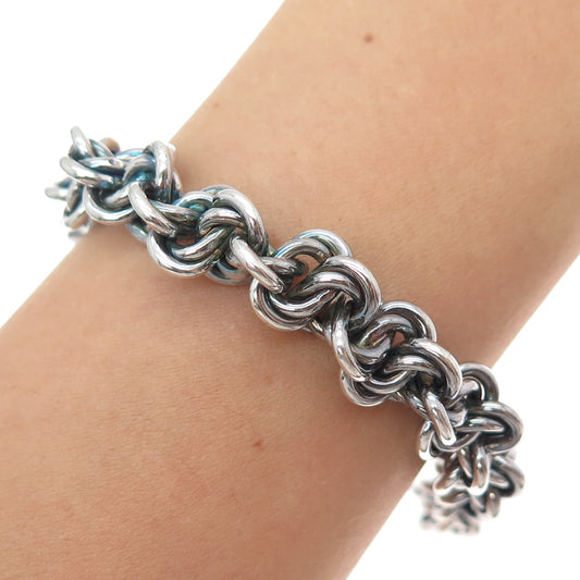 925 Sterling Silver Vintage Italy Triple Knot Link Oxidized Bracelet 7"