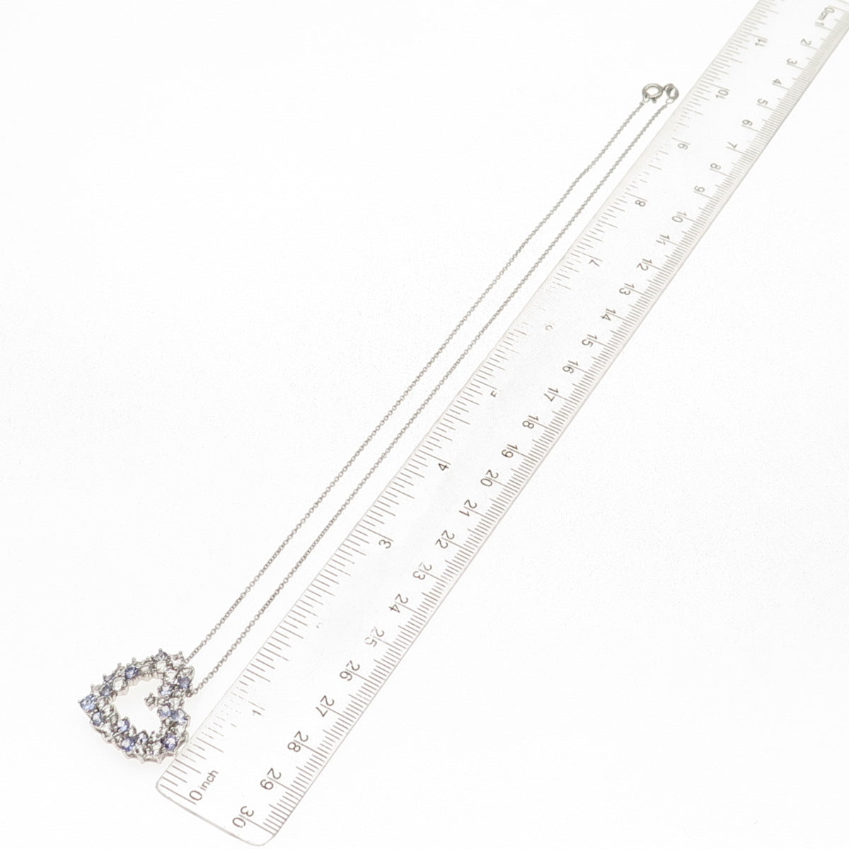 925 Sterling Silver Real Tanzanite & White Topaz Heart Cable Chain Necklace 18"