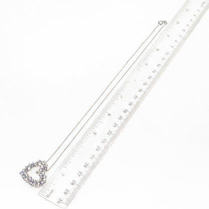 925 Sterling Silver Real Tanzanite & White Topaz Heart Cable Chain Necklace 18"