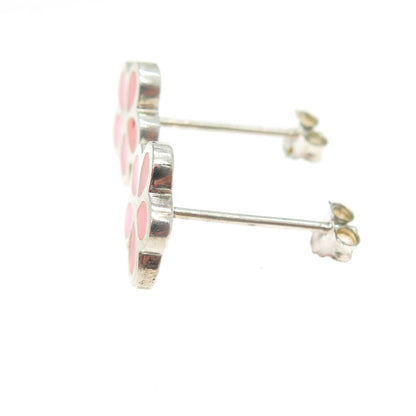 925 Sterling Silver Pink Glass Floral Stud Earrings