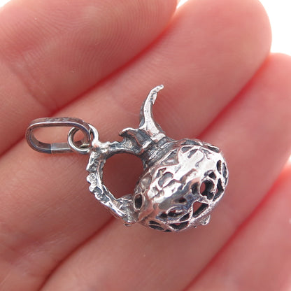 925 Sterling Silver Vintage Ornate Pitcher Oxidized Mini 3D Charm Pendant