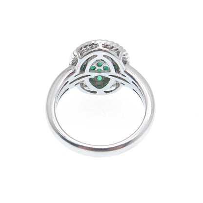 J. STELLA 925 Sterling Silver Real Round-Cut Emerald Cluster Ring Size 7.25