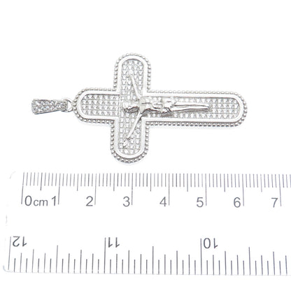925 Sterling Silver Round-Cut Shaped C Z Crucifix Cross Religious Pendant