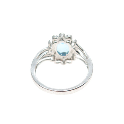 JANE SEYMOUR 925 Sterling Silver Real Blue & White Topaz Ring Size 6.75