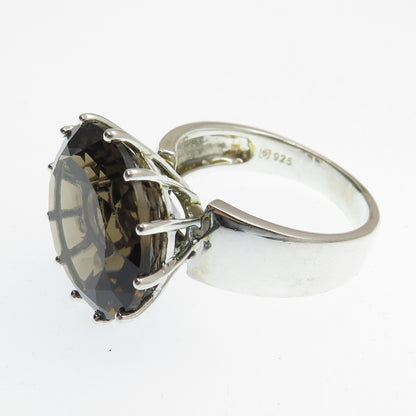 925 Sterling Silver Vintage Real Smoky Quartz Ring Size 10.25