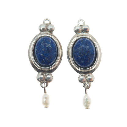 COLEMAN CO. 925 Sterling Silver Vintage Real Lapis Inlay & Pearl Jacket Earrings
