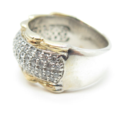 925 Sterling Silver 2-Tone Pave C Z Ring Size 7.25